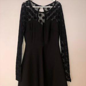 Lulu’s Black Mesh Polka Dot Long Sleeve Dress